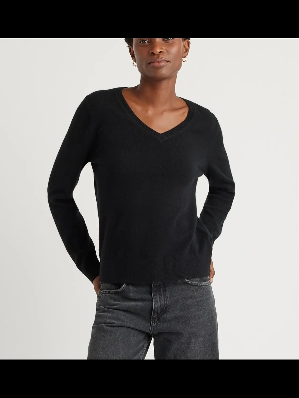 Quince Women’s Mongolian Cashmere V-Neck Sweater In Black,  Sz L, NWT!